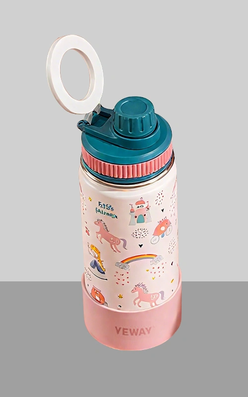 magnetic lid stainless steel kids water bottles with mobile phone holder